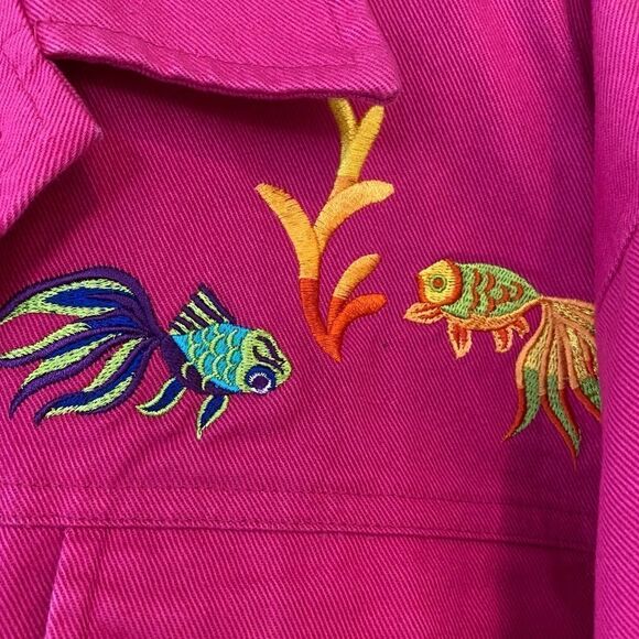 I.B. Diffusion Sz 8 Fuschia Pink Heavy Embroidered Koi Fish Vintage Jacket - Picture 4 of 12